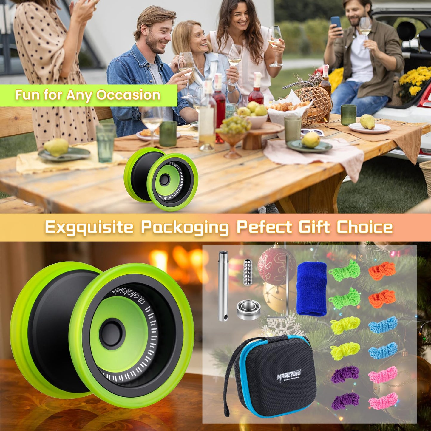 MAGICYOYO V13 Deepspin Bi-Material Yoyo – Dual-Mode Pro Yoyo for All Levels (12 Strings Included)