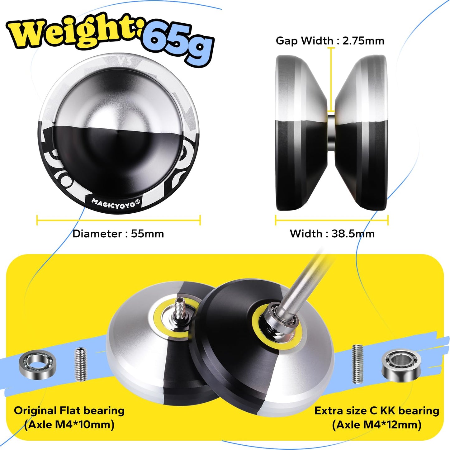 MAGICYOYO V3 – Professional Responsive Yoyo for Beginners to Pros | Alloy 6061 Dual-Function with 12 Strings