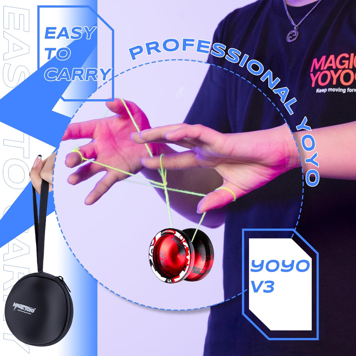 MAGICYOYO V3 Professional Responsive Yoyo — Aluminum Yoyo with KK Bearing & Tools (Black Red)