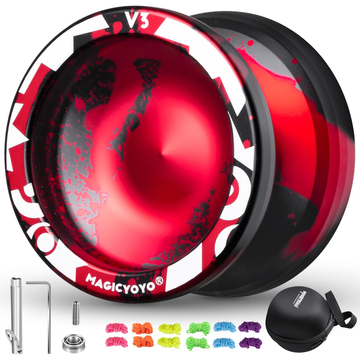 MAGICYOYO V3 Professional Responsive Yoyo — Aluminum Yoyo with KK Bearing & Tools (Black Red)