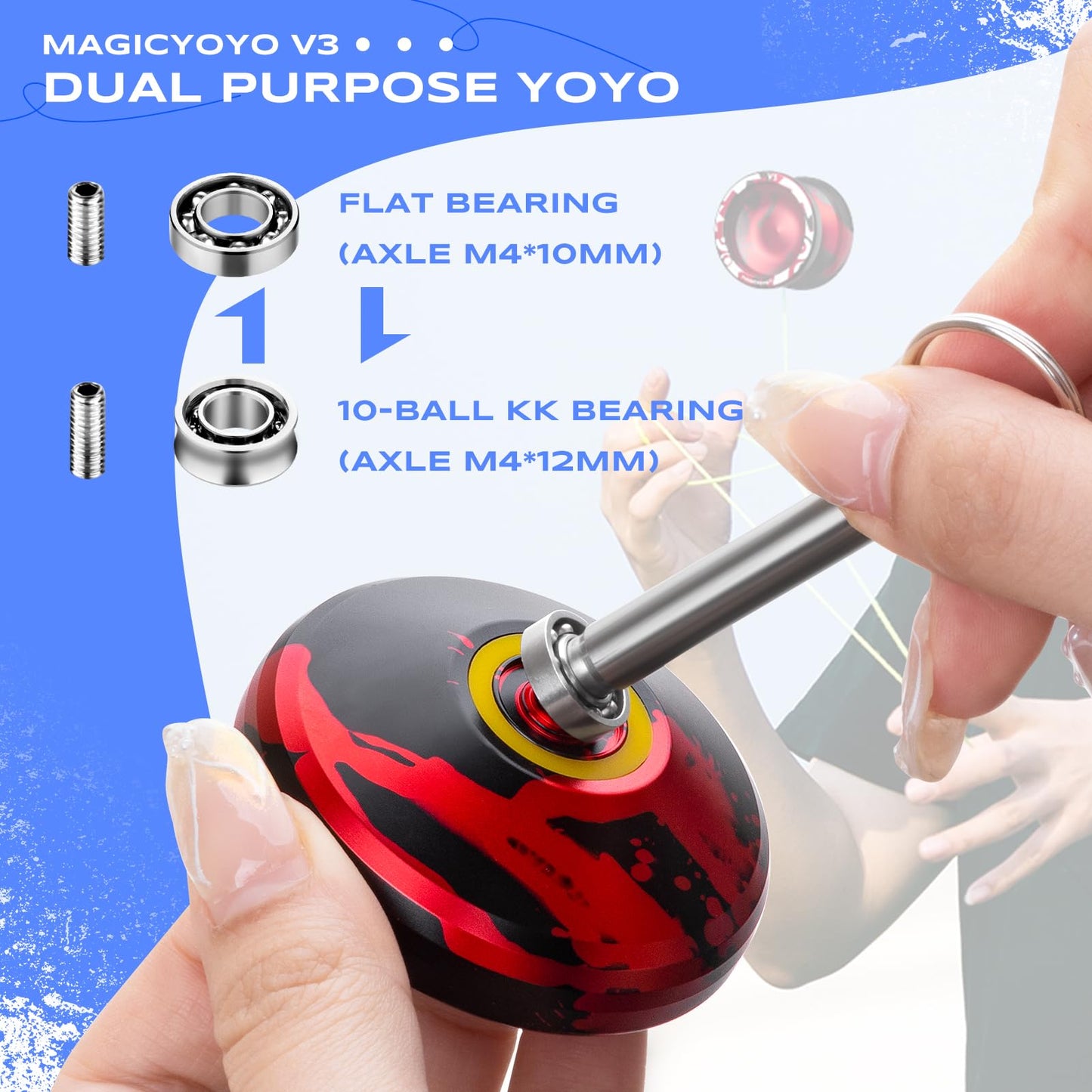 MAGICYOYO V3 Professional Responsive Yoyo — Aluminum Yoyo with KK Bearing & Tools (Black Red)