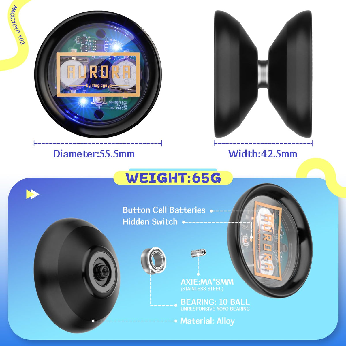 MAGICYOYO Y02 Aurora Light Up Yoyo – Blue LED Pro Unresponsive Yo-Yo