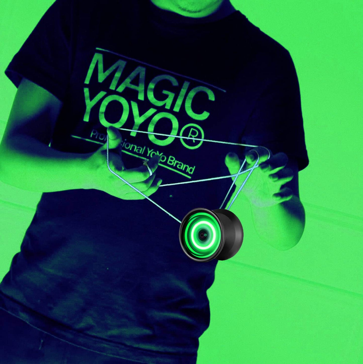 MagicYoyo Y02 Aurora Light Up Yoyo – Pro Unresponsive, Green LED, Includes Gloves, Bag & 12 Strings