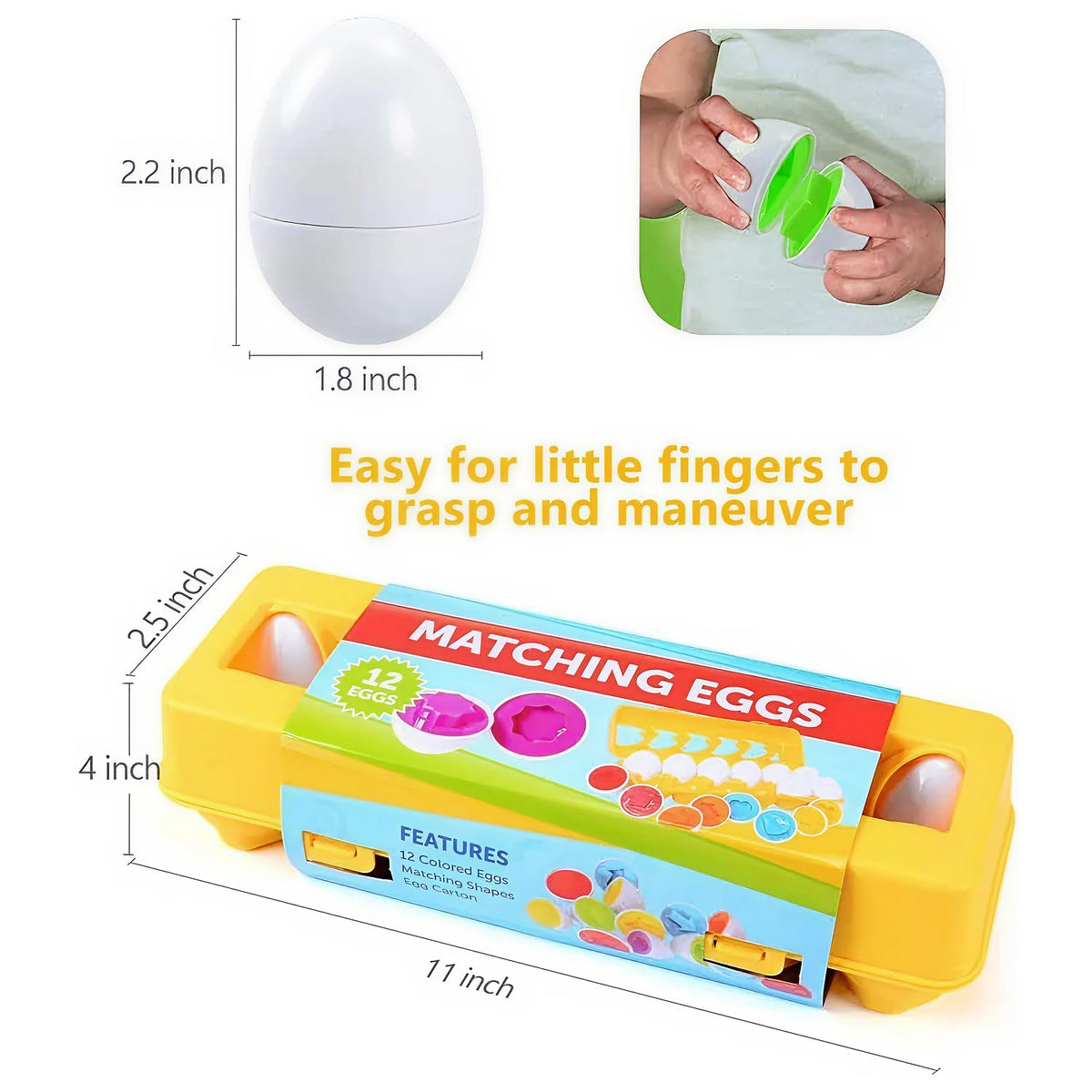 MAGIFIRE Toy Eggs for Toddlers 1-3 – 12 Matching Eggs – Montessori STEM Toy