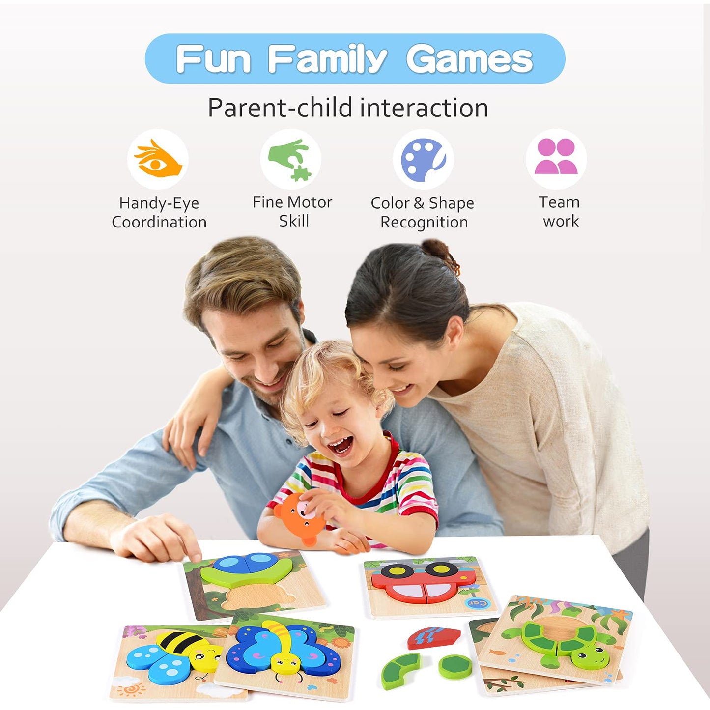 Magifire Wooden Puzzles – 6-Pack for Toddlers 1–3 with Chunky Pieces