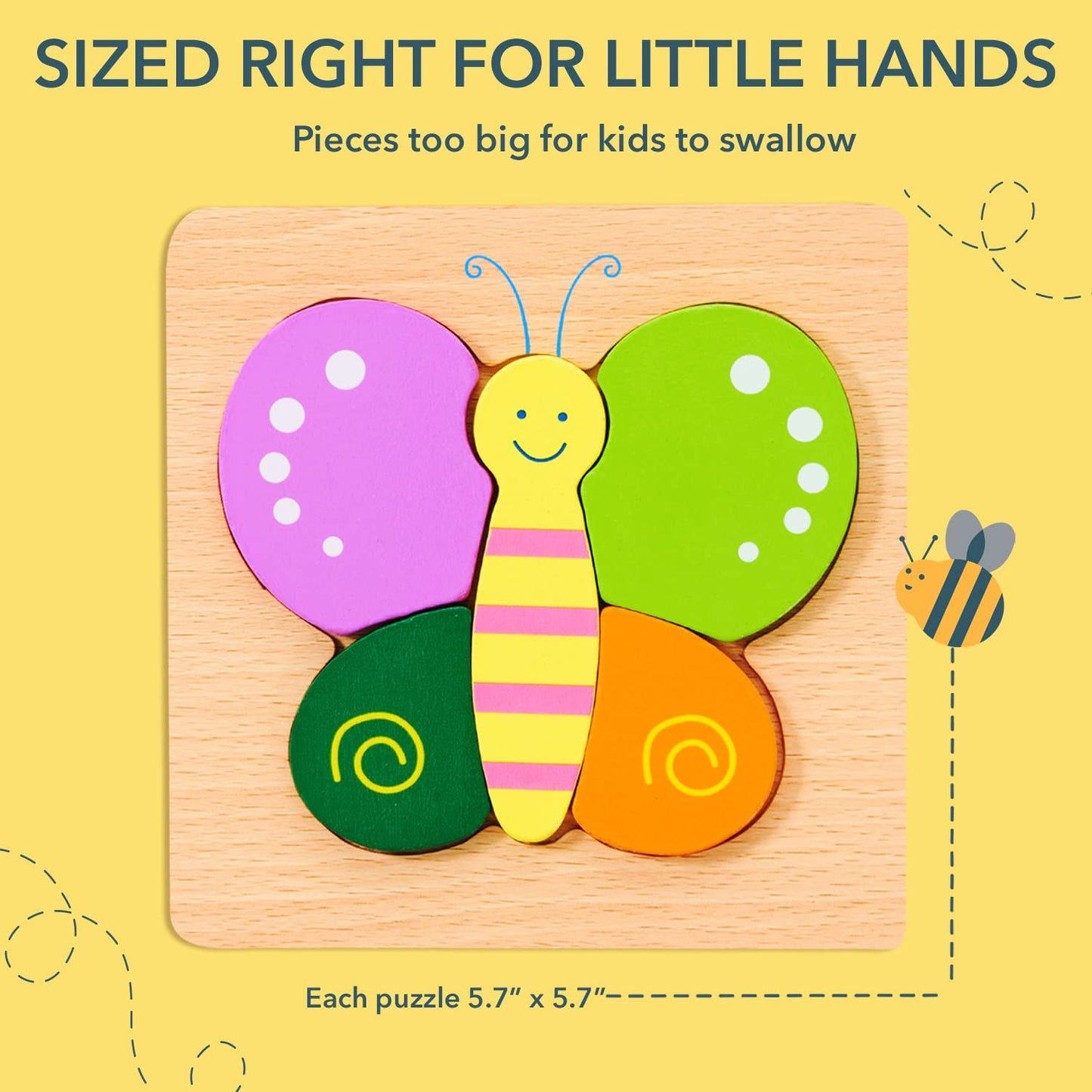 MAGIFIRE Wooden Puzzles – 4 Chunky Toddler Puzzles (Butterfly, Bee, Ladybug, Bear)