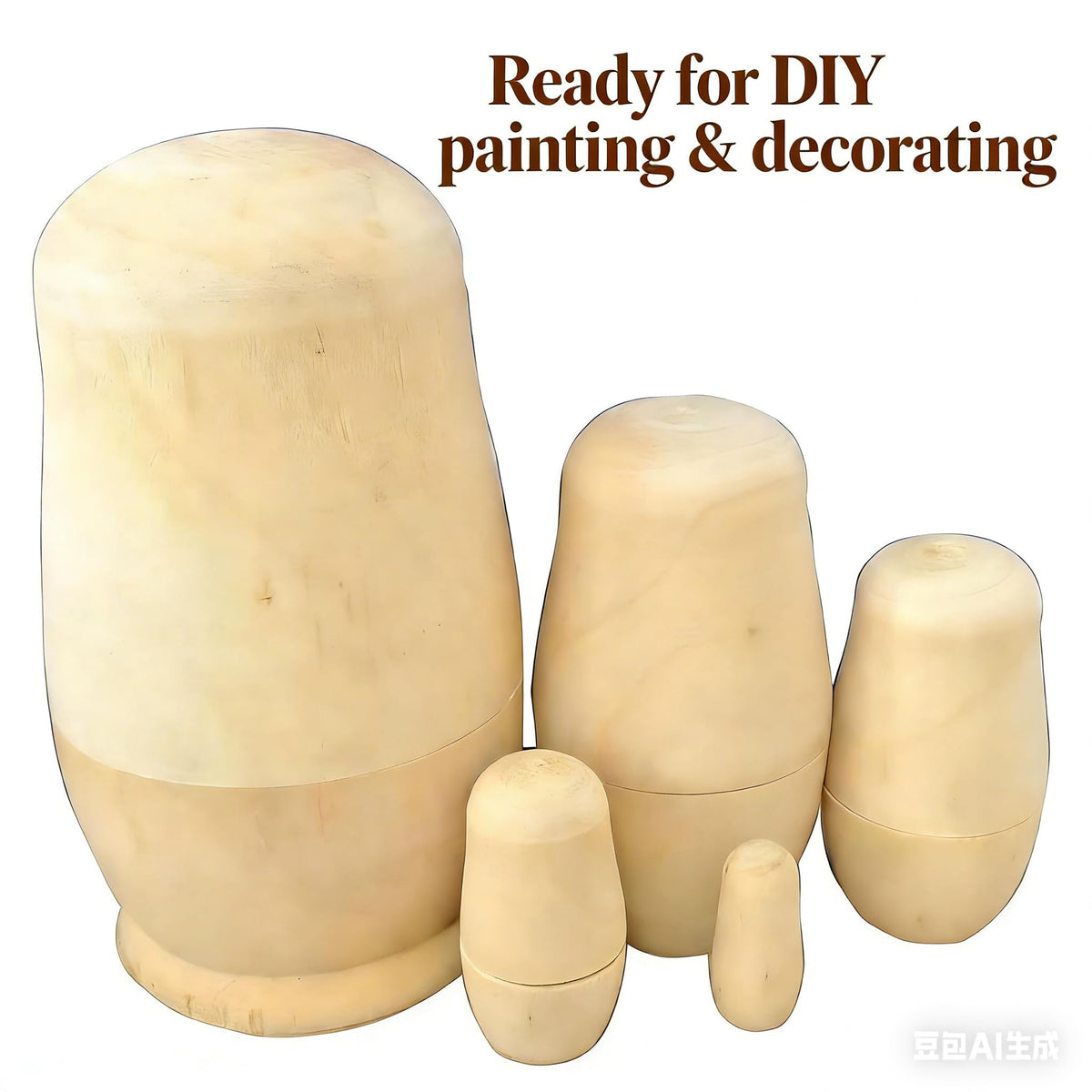 MAGIKON 5-Piece Unpainted Nesting Doll Set – 5-Inch Blank Wooden Matryoshka for DIY Painting