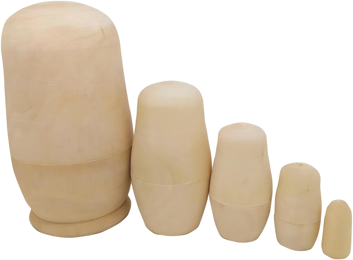 MAGIKON 5-Piece Unpainted Nesting Doll Set – 5-Inch Blank Wooden Matryoshka for DIY Painting