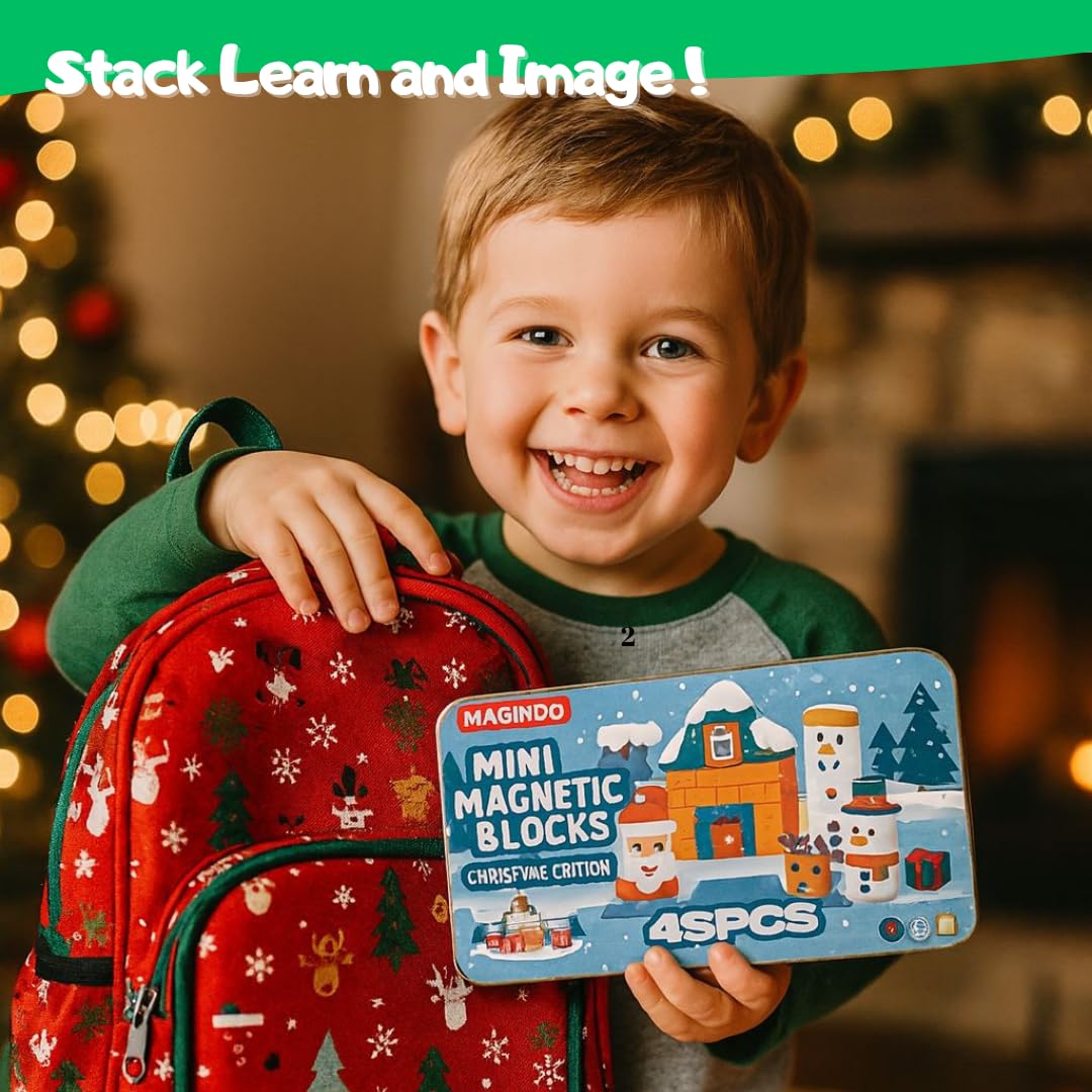 Maginoo 45PCS Mini Magnetic Blocks Christmas Set – STEM Building Toys for Kids 3–8