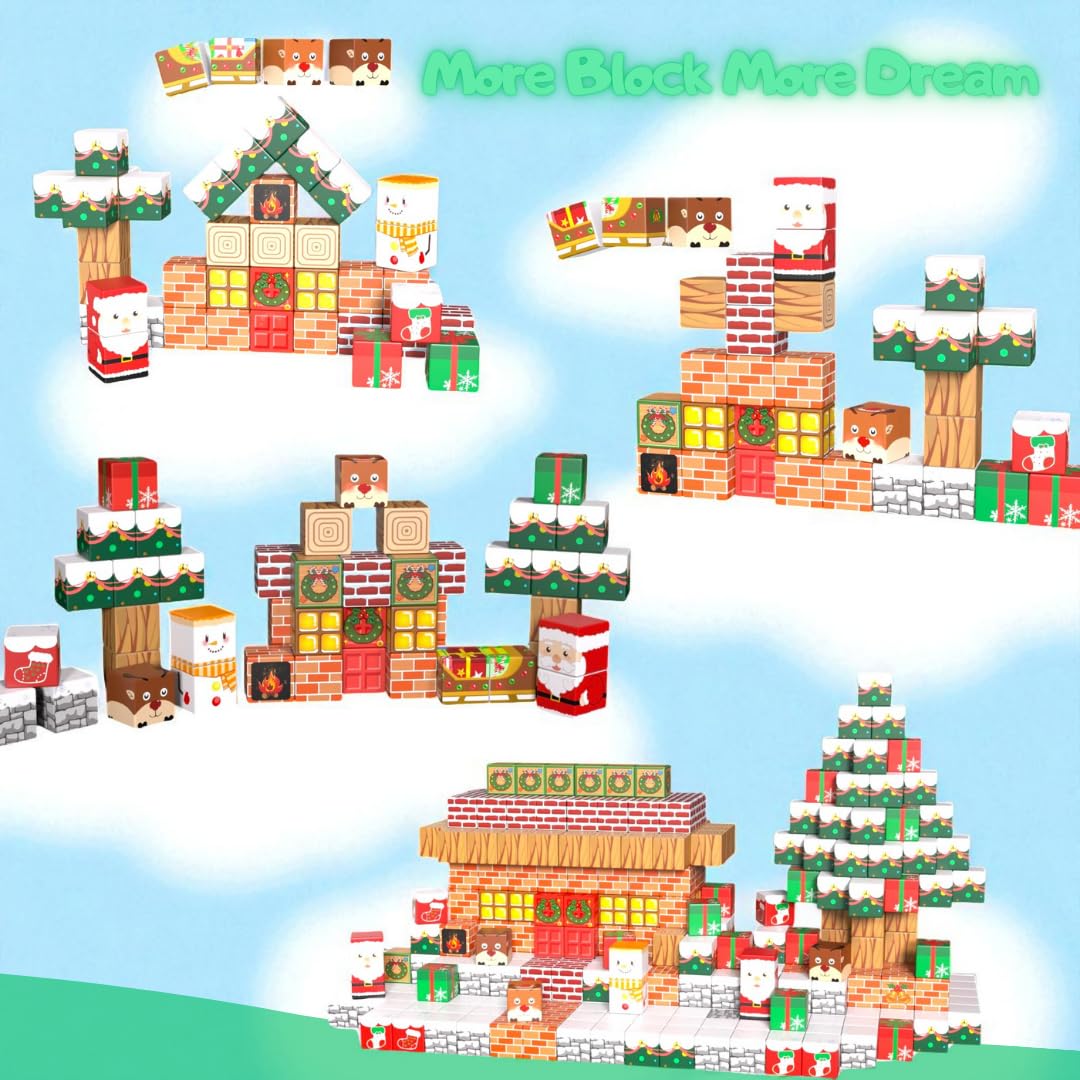 Maginoo 45PCS Mini Magnetic Blocks Christmas Set – STEM Building Toys for Kids 3–8