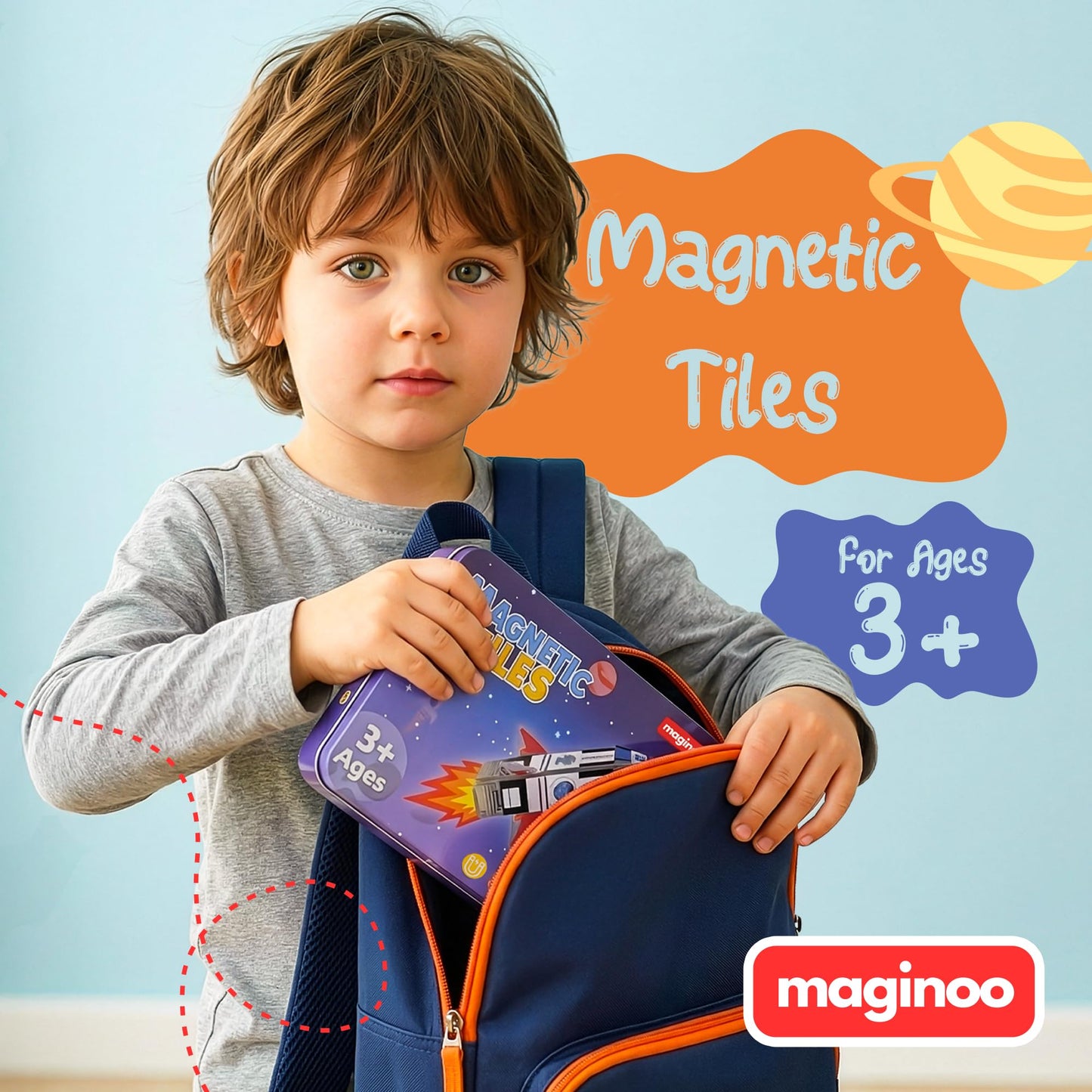 Maginoo 42PCS Mini Magnetic Tiles Space Rocket Travel Set – STEM Building Blocks for Kids 3–8