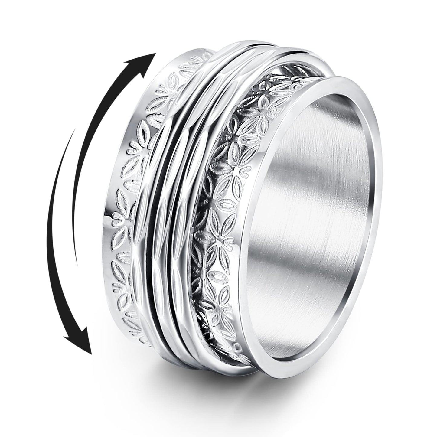 Magitaco Spinner Rings – Stainless Steel Anxiety Fidget Rings (Moon Star, Flower, Lunar Phase)