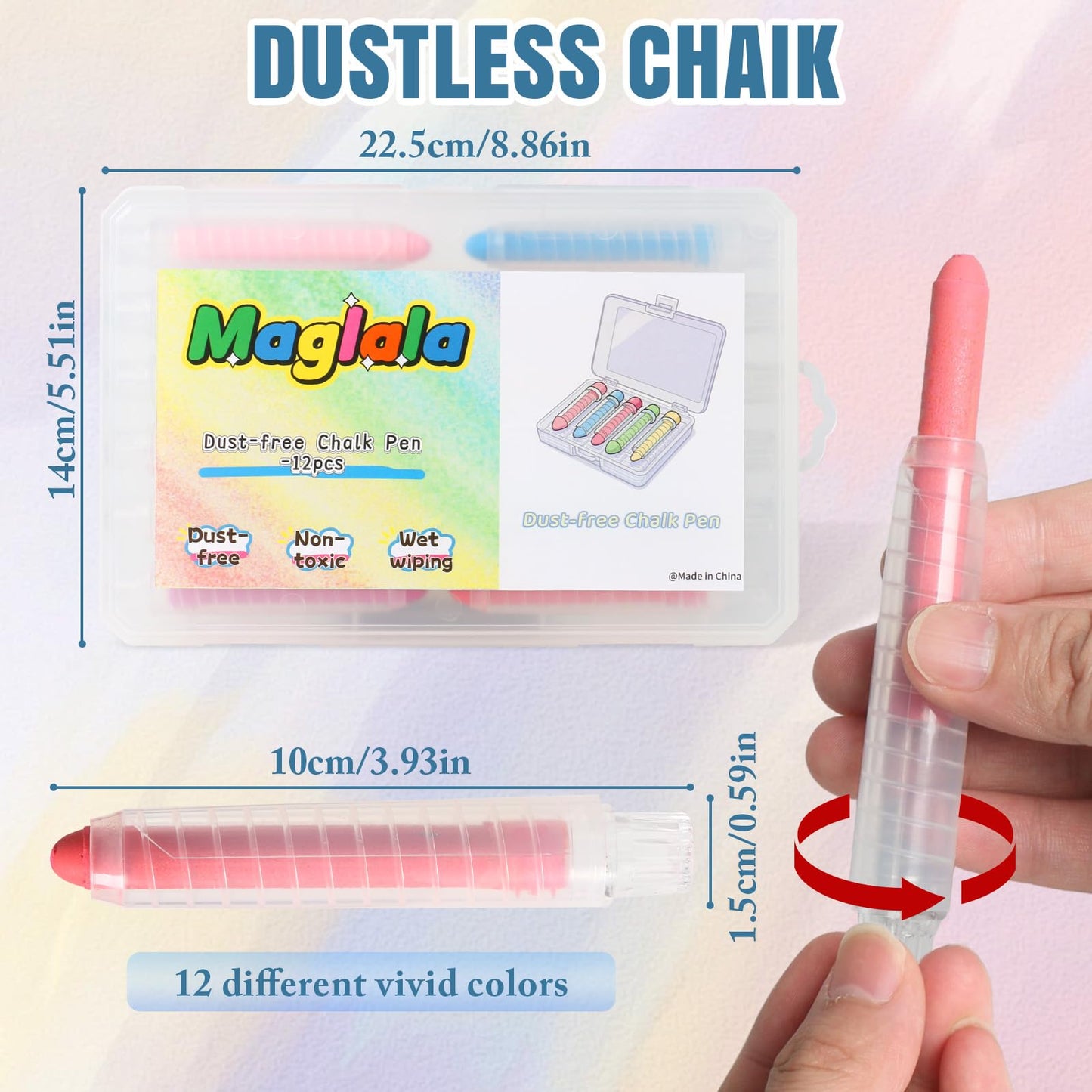 Maglala 12 Pcs Dustless Chalk Pens – Non-Toxic, Washable Kids Chalk Set