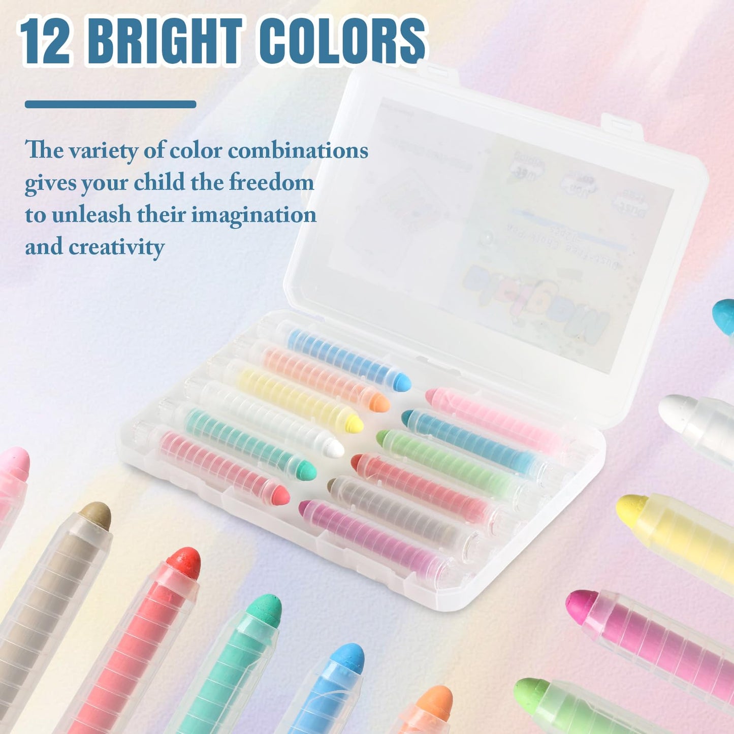 Maglala 12 Pcs Dustless Chalk Pens – Non-Toxic, Washable Kids Chalk Set