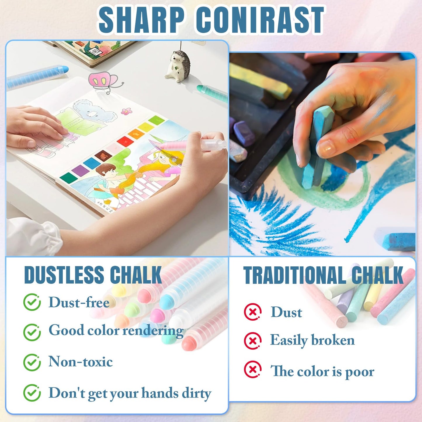 Maglala 12 Pcs Dustless Chalk Pens – Non-Toxic, Washable Kids Chalk Set