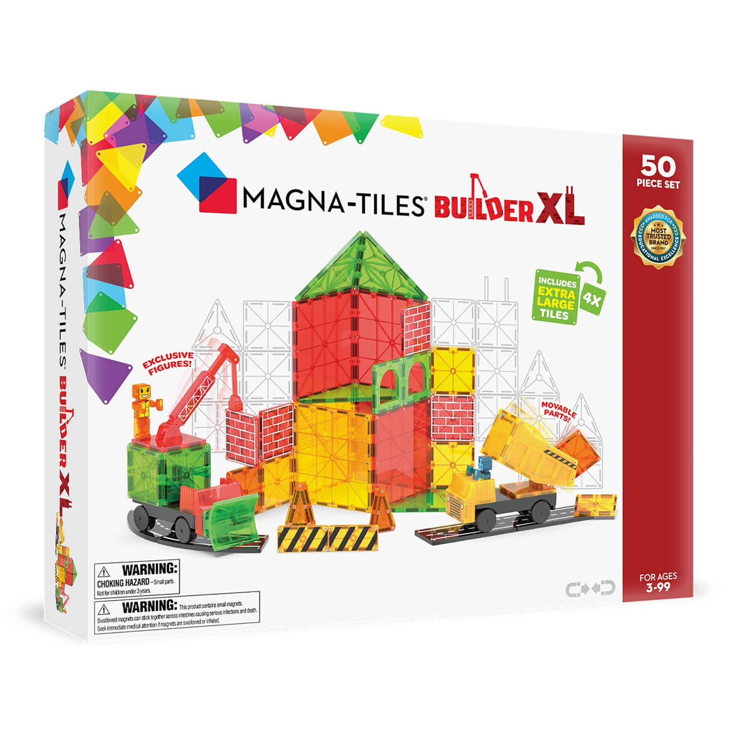 MAGNA-TILES Builder XL 50-Piece Magnetic Construction Set | The Original Magnetic Building Brand