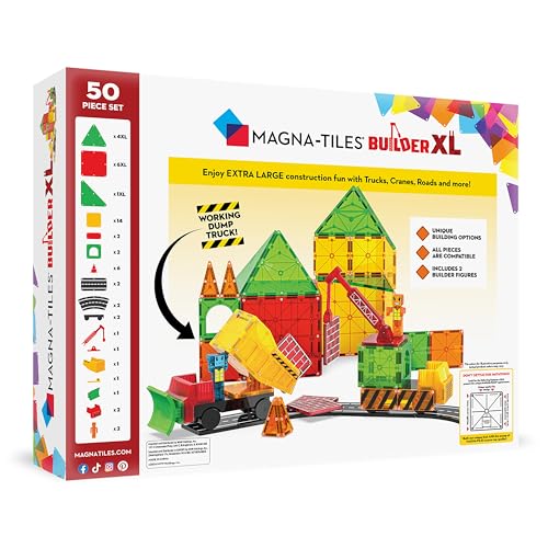 MAGNA-TILES Builder XL 50-Piece Magnetic Construction Set | The Original Magnetic Building Brand