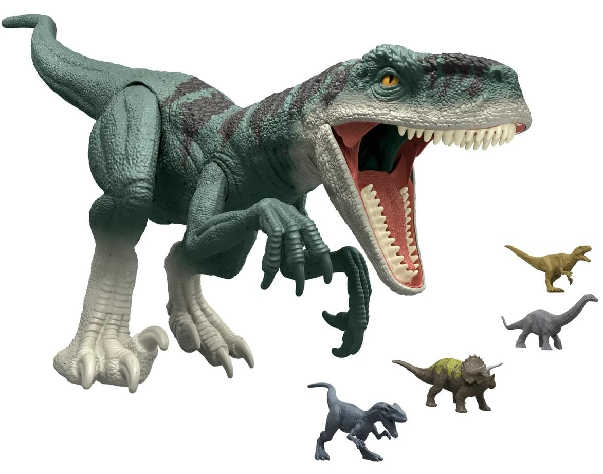 MAGNETOE Jurassic Total Super Colossal Atrociraptor Pack – 37-Inch Figure + 4 Mini Dinosaurs