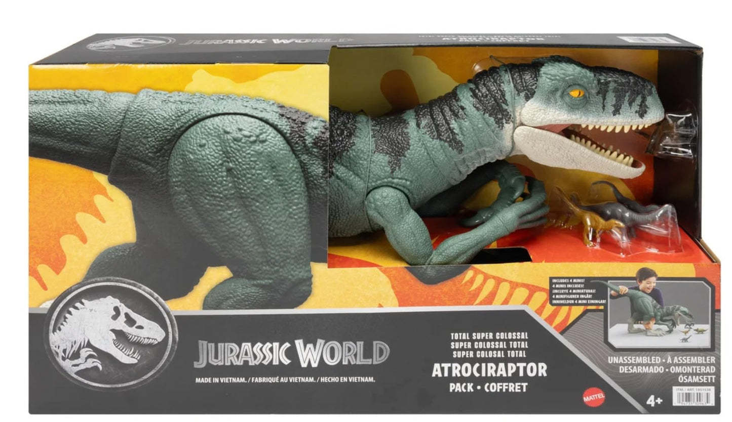 MAGNETOE Jurassic Total Super Colossal Atrociraptor Pack – 37-Inch Figure + 4 Mini Dinosaurs