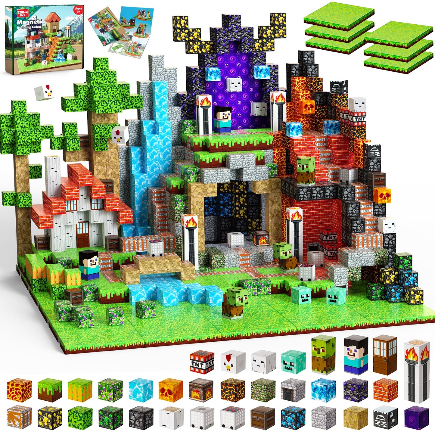 Magnetopia Magnetic Blocks 200PCS with 6 Base Plates – STEM Building Toys for Kids Aged 3-10