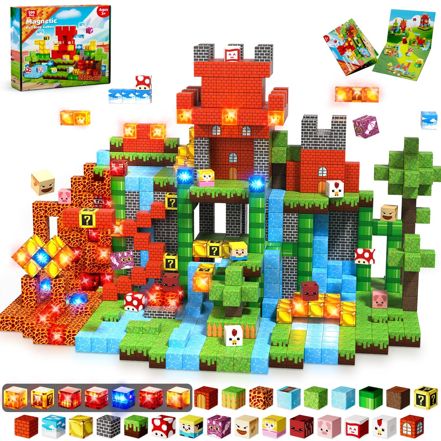 Magnetopia 200PCS Magnetic Blocks with Light Blocks – STEM Building Toy for Kids 3-10