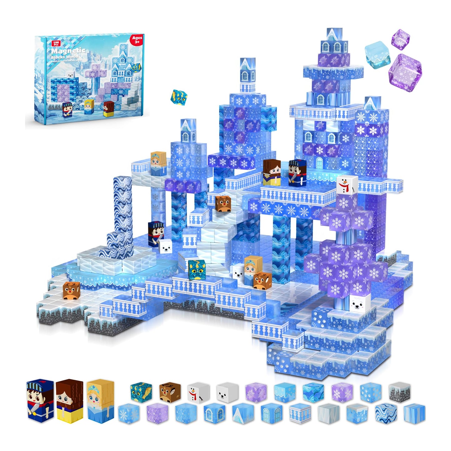Magnetopia Magnetic Blocks 100-Piece Set | Transparent Blue Castle STEM Toys for Kids 3+