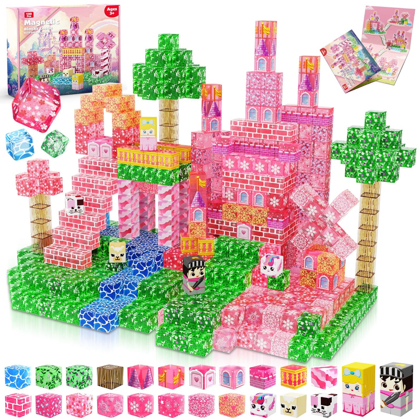 Magnetopia Magnetic Blocks - 100-Piece Castle STEM Building Set for Kids 4-8