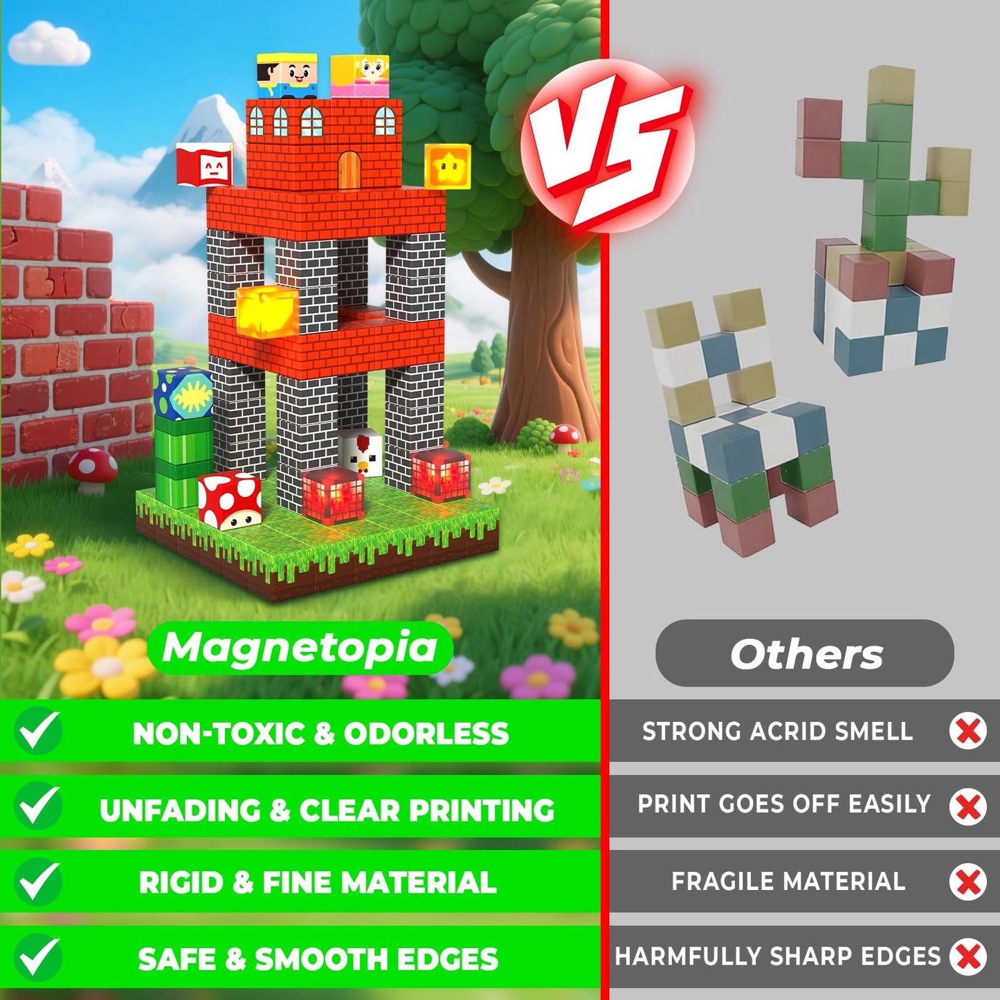 Magnetopia 200PCS Magnetic Blocks with Light Blocks – STEM Building Toy for Kids 3-10