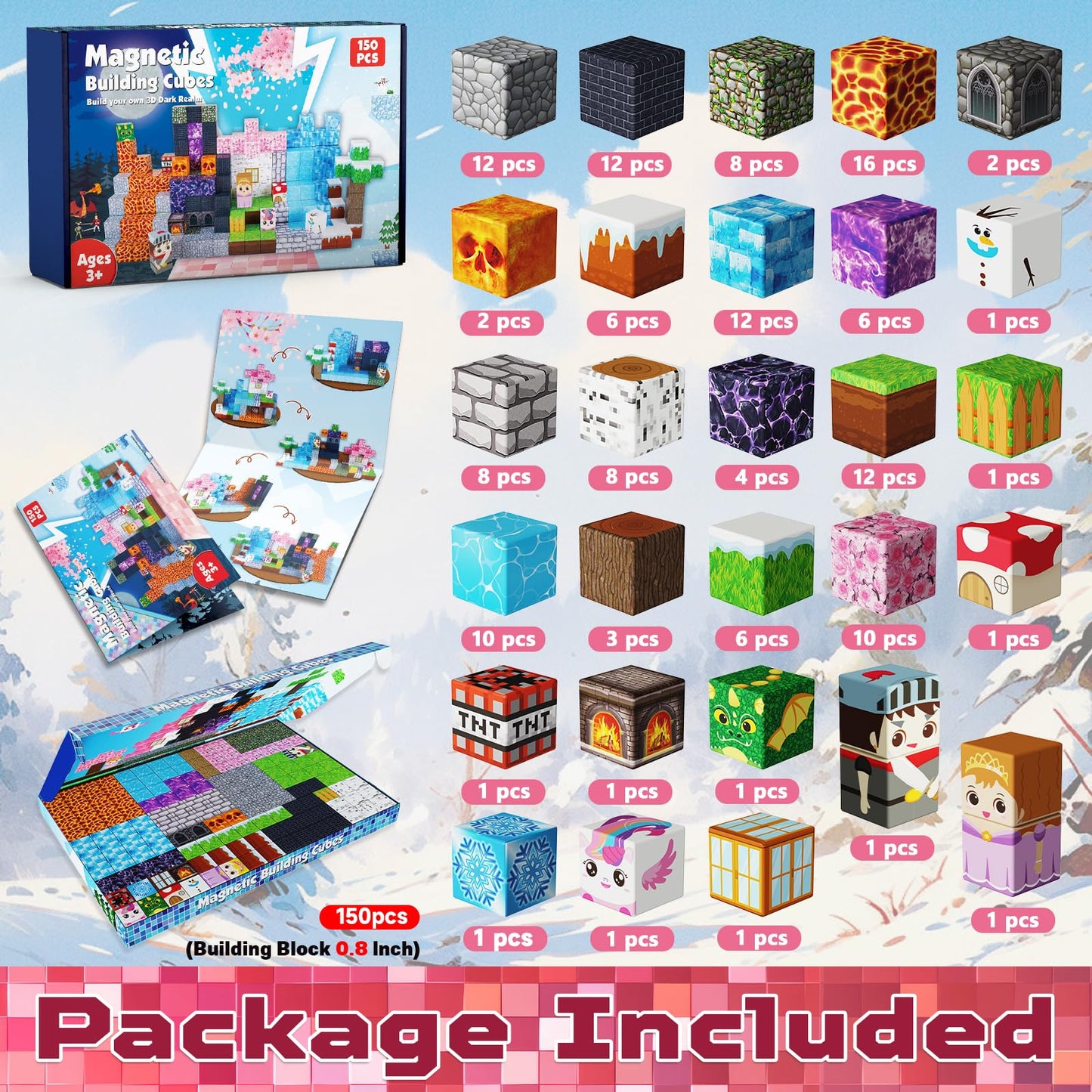Magnetopia Magnetic Blocks 150PCS – Dark Forest Glacier Castle STEM Building Toys for Kids 3+ to 12