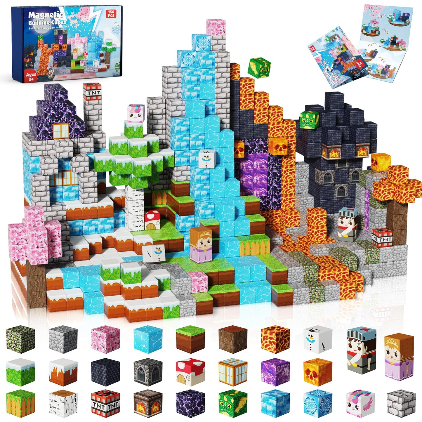Magnetopia Magnetic Blocks 150PCS – Dark Forest Glacier Castle STEM Building Toys for Kids 3+ to 12