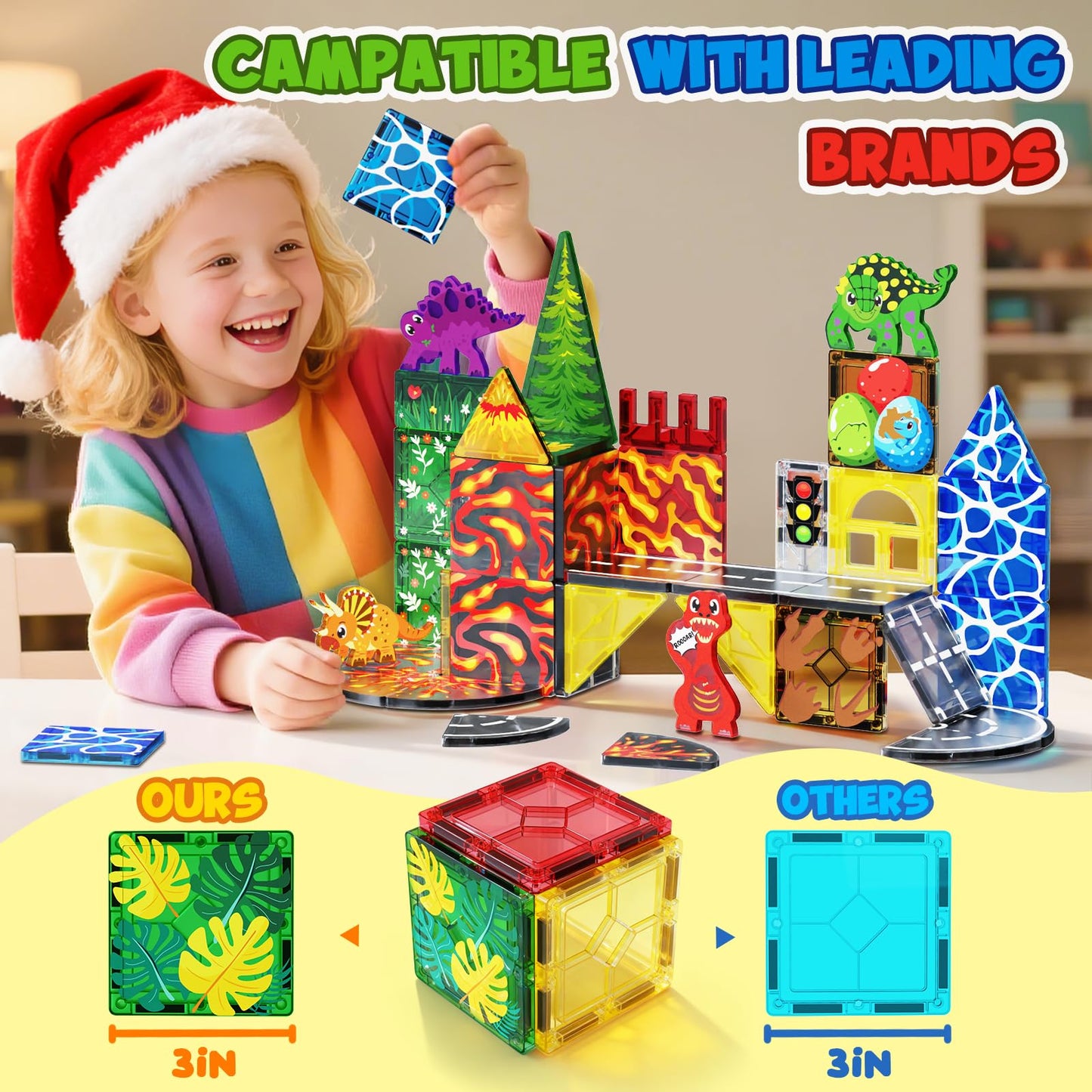 Magnetopia Dinosaur Tiles – 44-Piece Magnetic Dino World Set for Ages 3-8