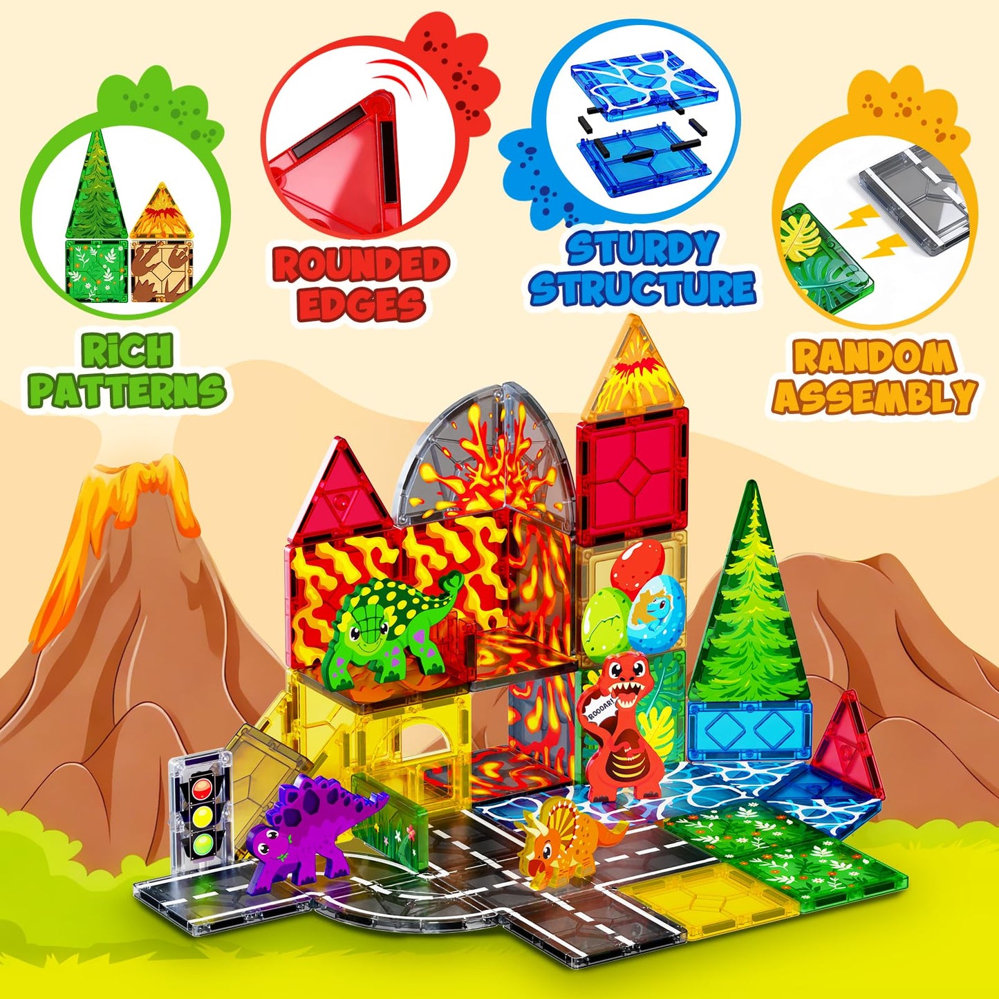 Magnetopia Dinosaur Tiles – 44-Piece Magnetic Dino World Set for Ages 3-8
