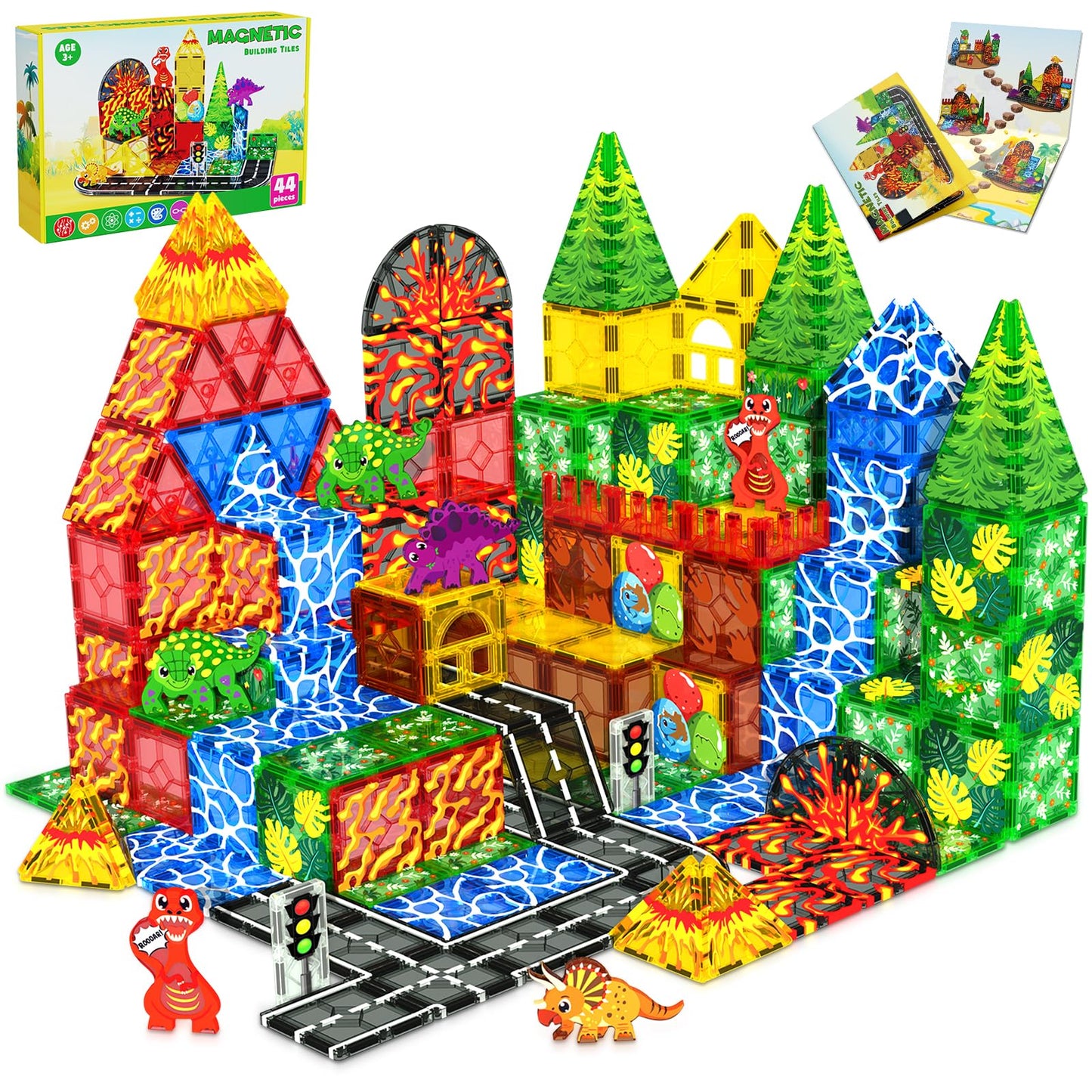 Magnetopia Dinosaur Tiles – 44-Piece Magnetic Dino World Set for Ages 3-8