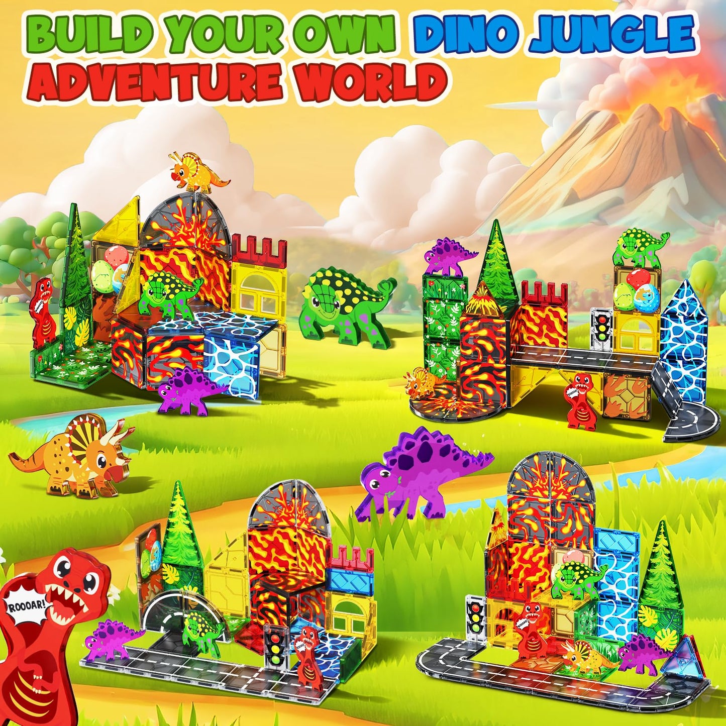 Magnetopia Dinosaur Tiles – 44-Piece Magnetic Dino World Set for Ages 3-8