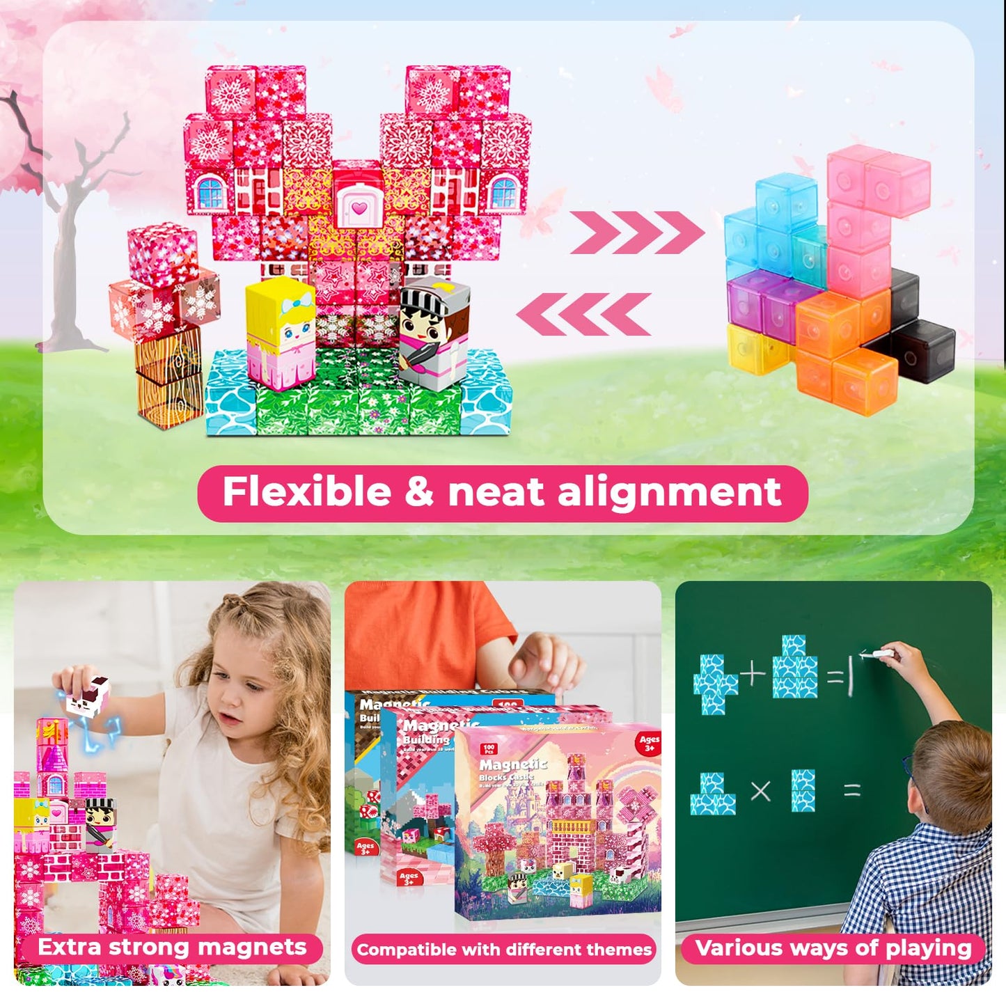 Magnetopia Magnetic Blocks - 100-Piece Castle STEM Building Set for Kids 4-8
