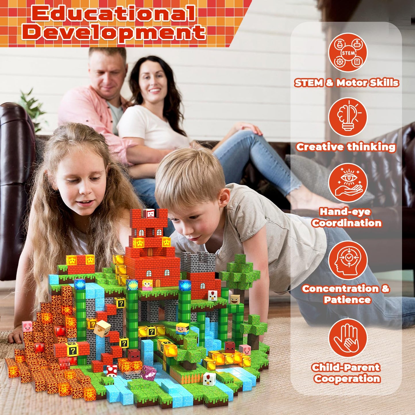 Magnetopia 200PCS Magnetic Blocks with Light Blocks – STEM Building Toy for Kids 3-10