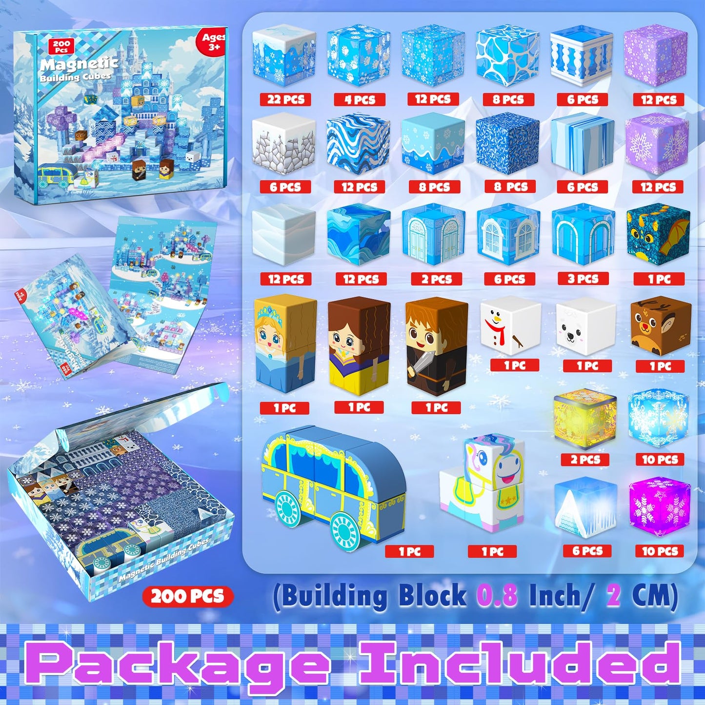 Magnetopia 200 PCS Magnetic Blocks with Light Up Blocks – Transparent Castle for Kids 3+