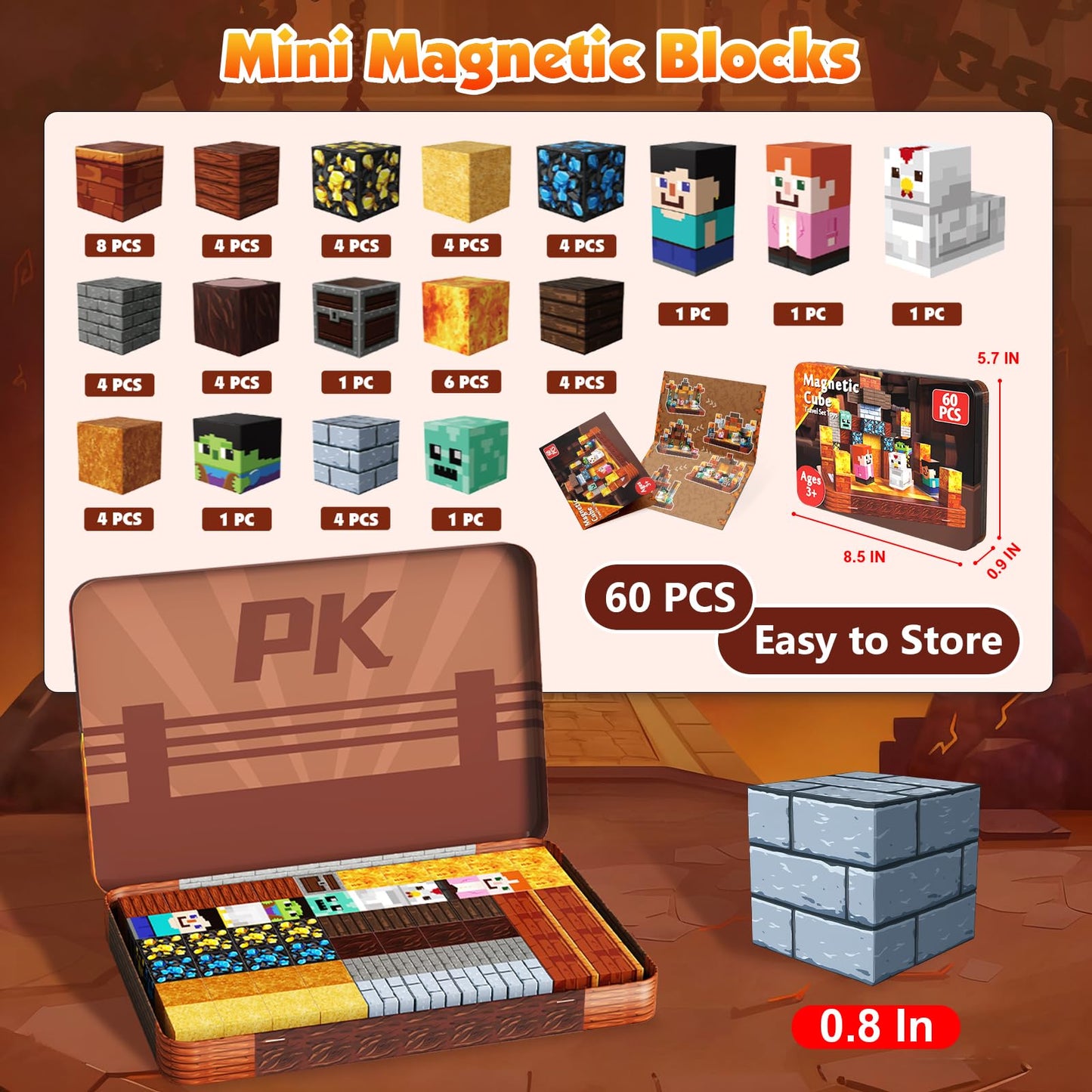 Magnetopia Mini Magnetic Blocks with Iron Box – 60 PCS Travel STEM Blocks for Kids 4-8