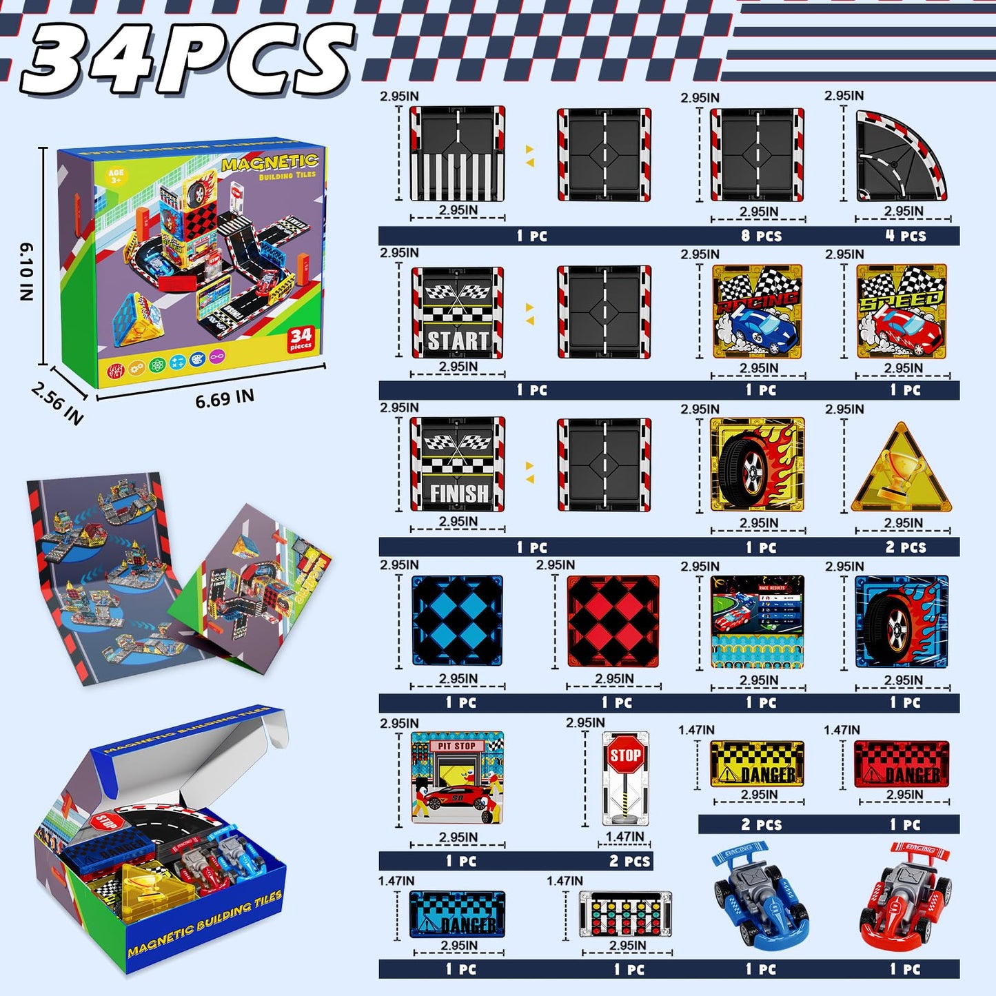 Magnetopia Magnetic Tiles Road Set – Race Track Toys for Kids 4–8 | STEM, Sensory Building Blocks