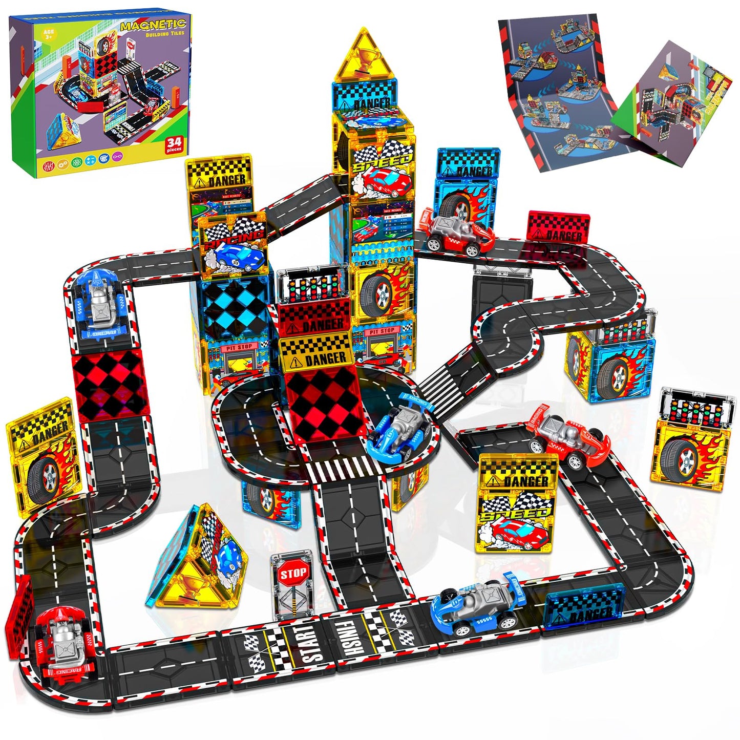Magnetopia Magnetic Tiles Road Set – Race Track Toys for Kids 4–8 | STEM, Sensory Building Blocks