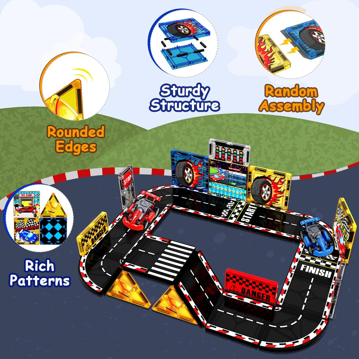 Magnetopia Magnetic Tiles Road Set – Race Track Toys for Kids 4–8 | STEM, Sensory Building Blocks