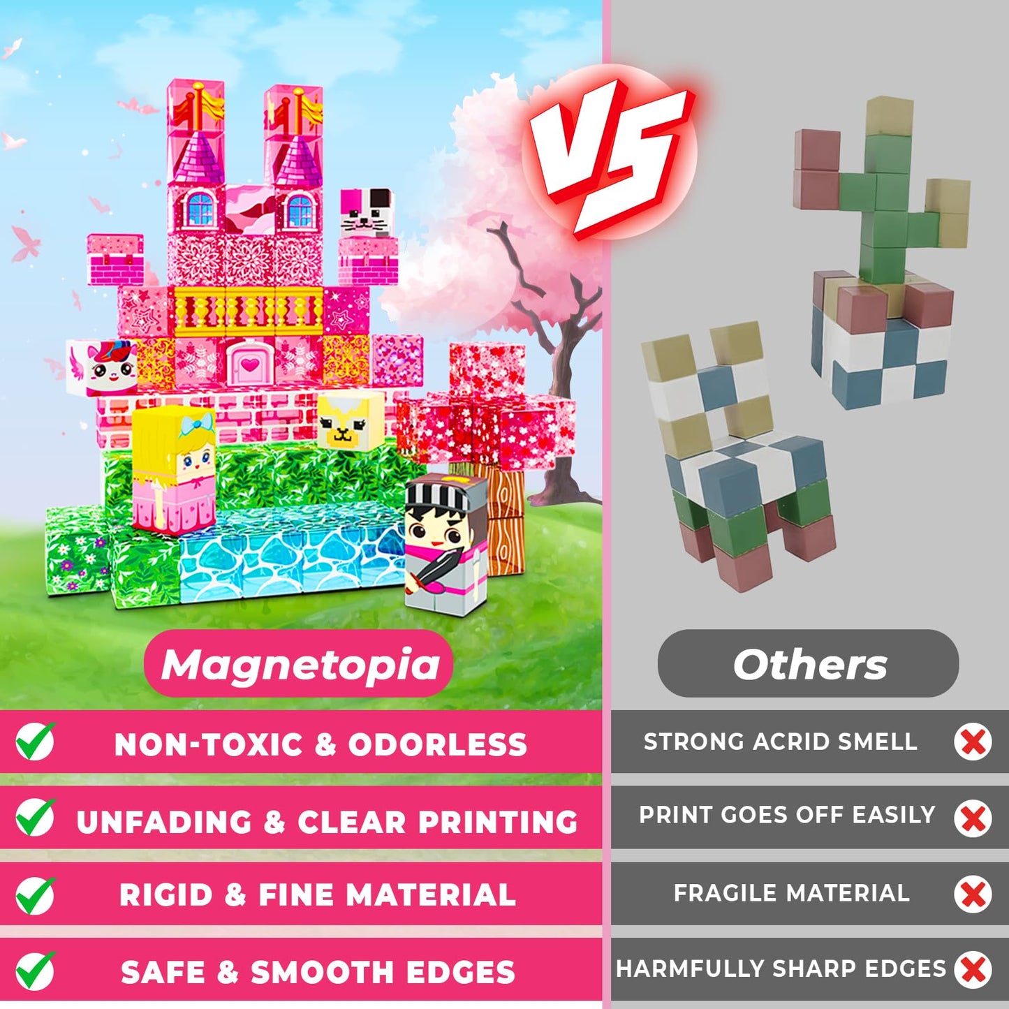 Magnetopia Magnetic Blocks - 100-Piece Castle STEM Building Set for Kids 4-8
