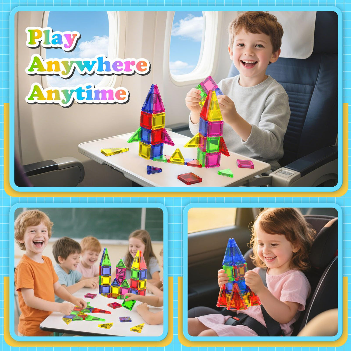 Magnetopia Mini Magnetic Tiles with Iron Box – 40 PCS Travel STEM Building Set for Kids 3-8