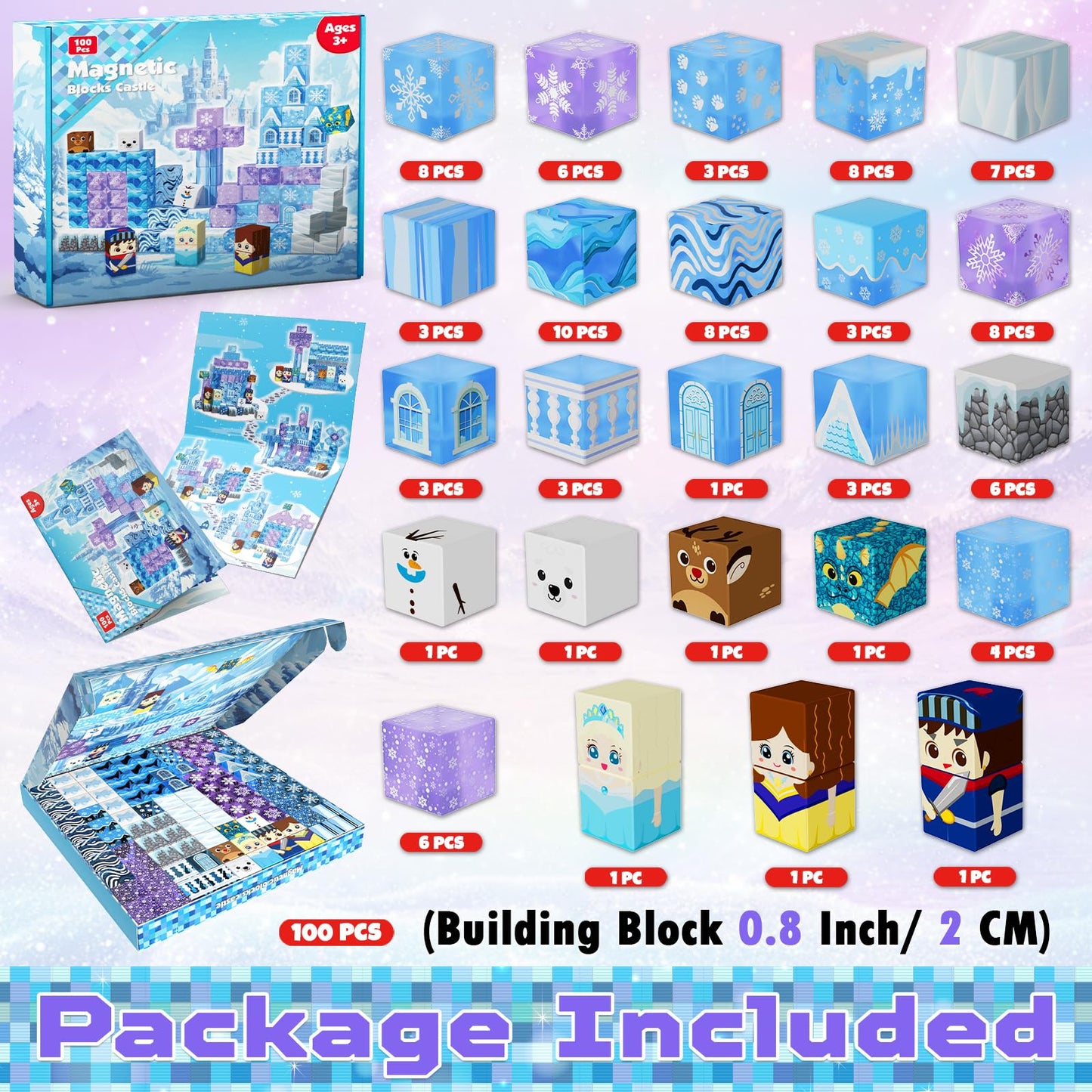 Magnetopia Magnetic Blocks 100-Piece Set | Transparent Blue Castle STEM Toys for Kids 3+