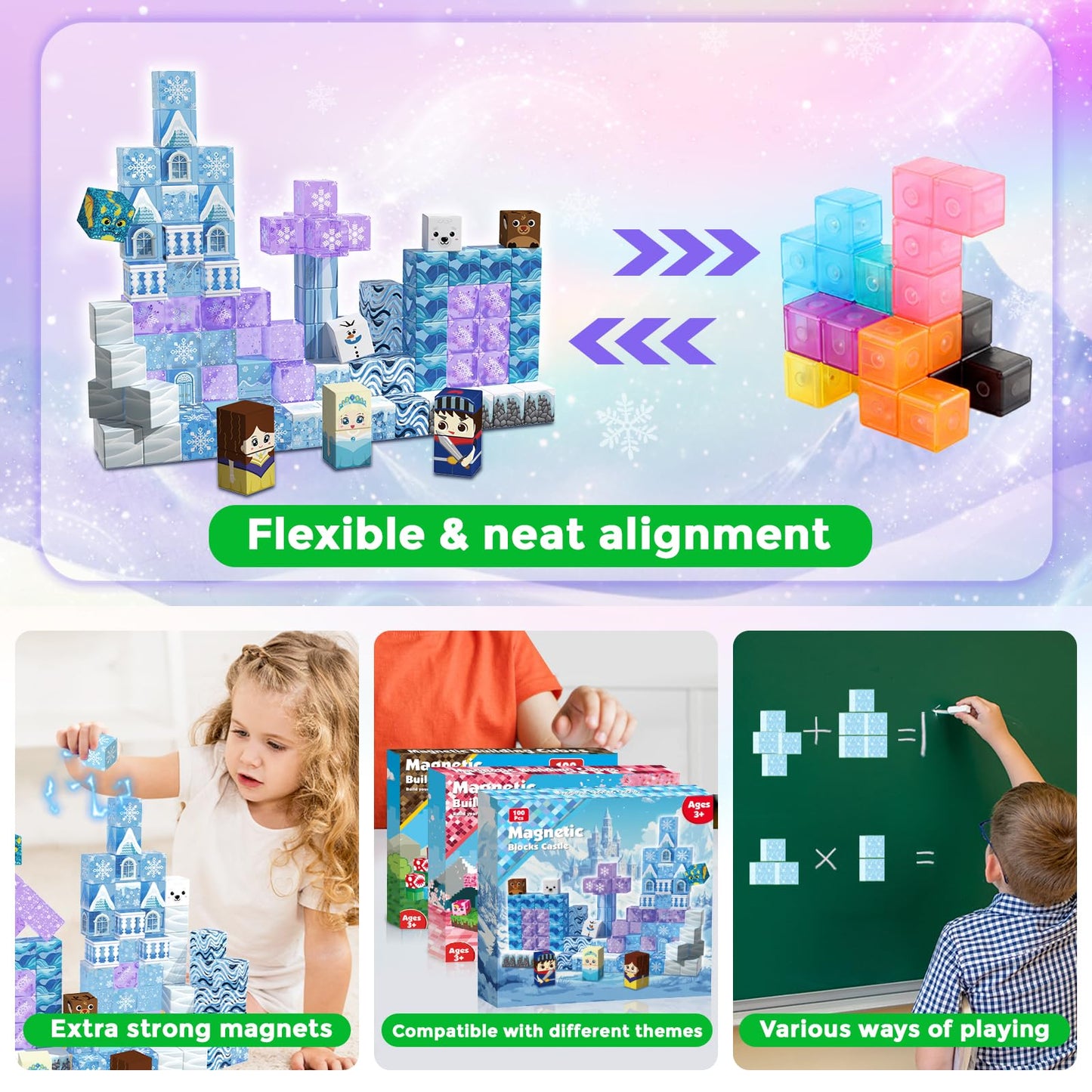 Magnetopia Magnetic Blocks 100-Piece Set | Transparent Blue Castle STEM Toys for Kids 3+