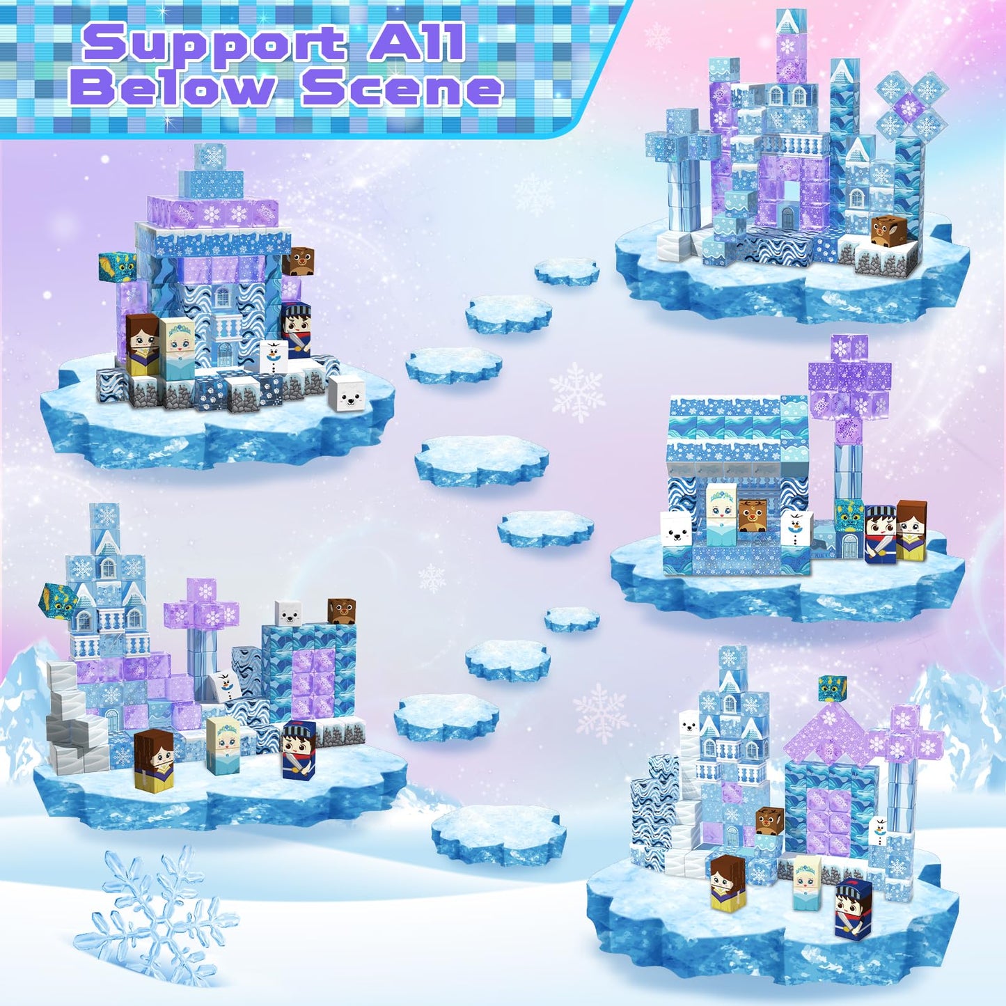 Magnetopia Magnetic Blocks 100-Piece Set | Transparent Blue Castle STEM Toys for Kids 3+
