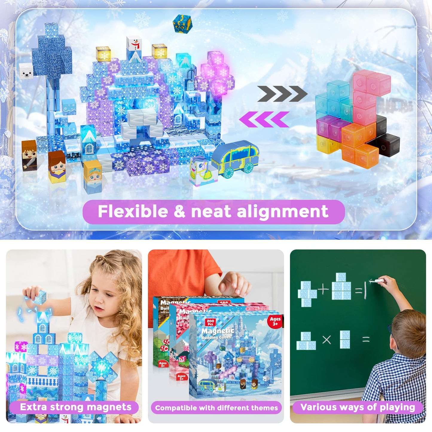 Magnetopia 200 PCS Magnetic Blocks with Light Up Blocks – Transparent Castle for Kids 3+