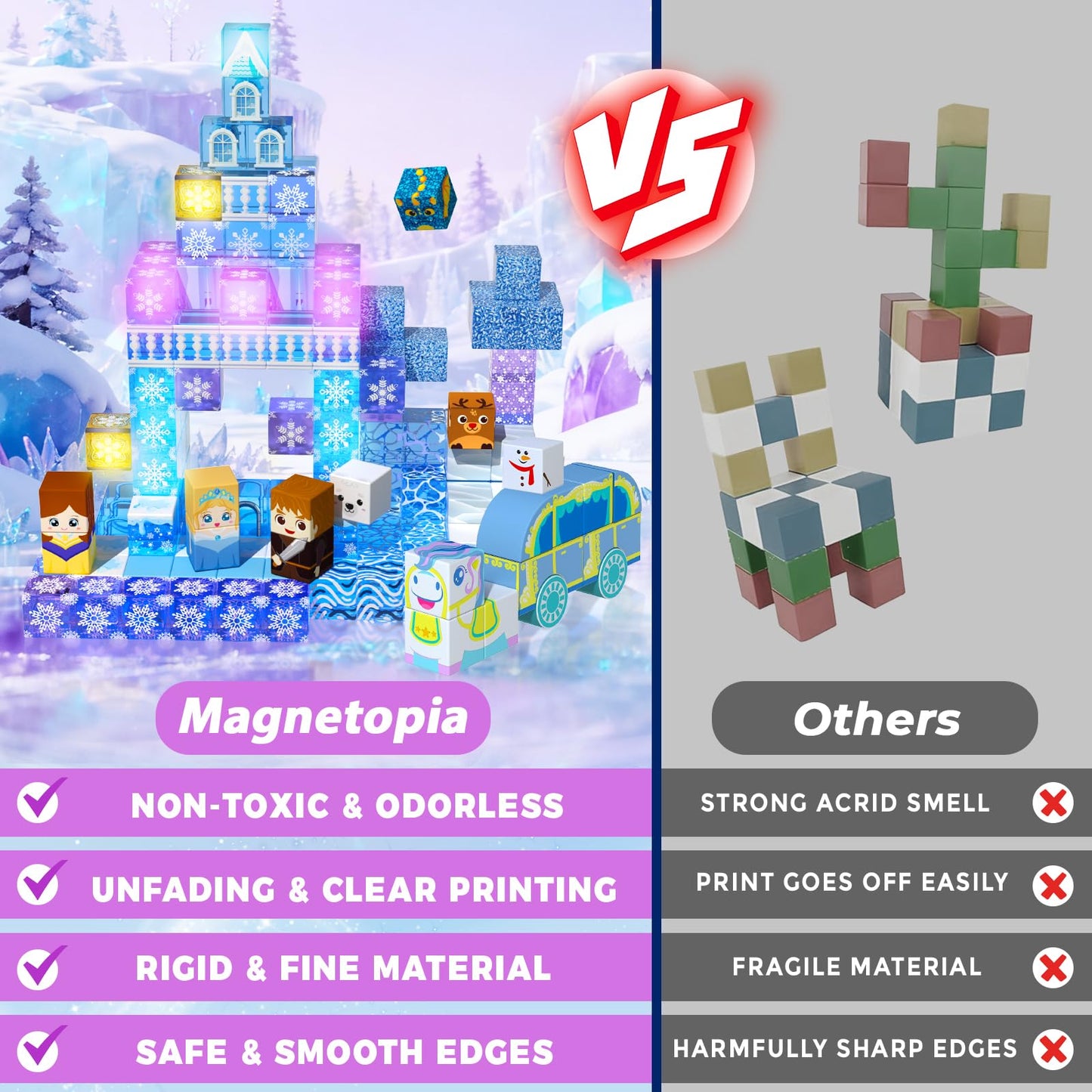 Magnetopia 200 PCS Magnetic Blocks with Light Up Blocks – Transparent Castle for Kids 3+