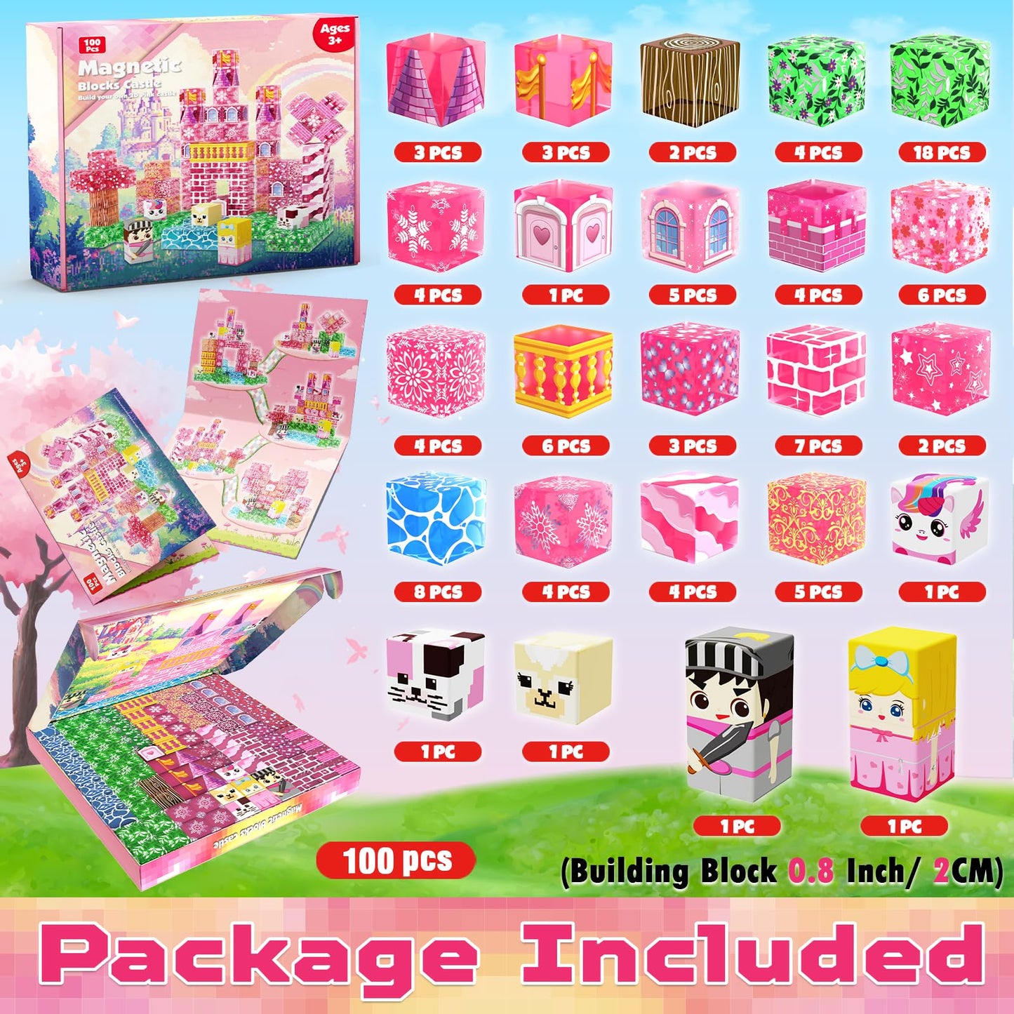 Magnetopia Magnetic Blocks - 100-Piece Castle STEM Building Set for Kids 4-8
