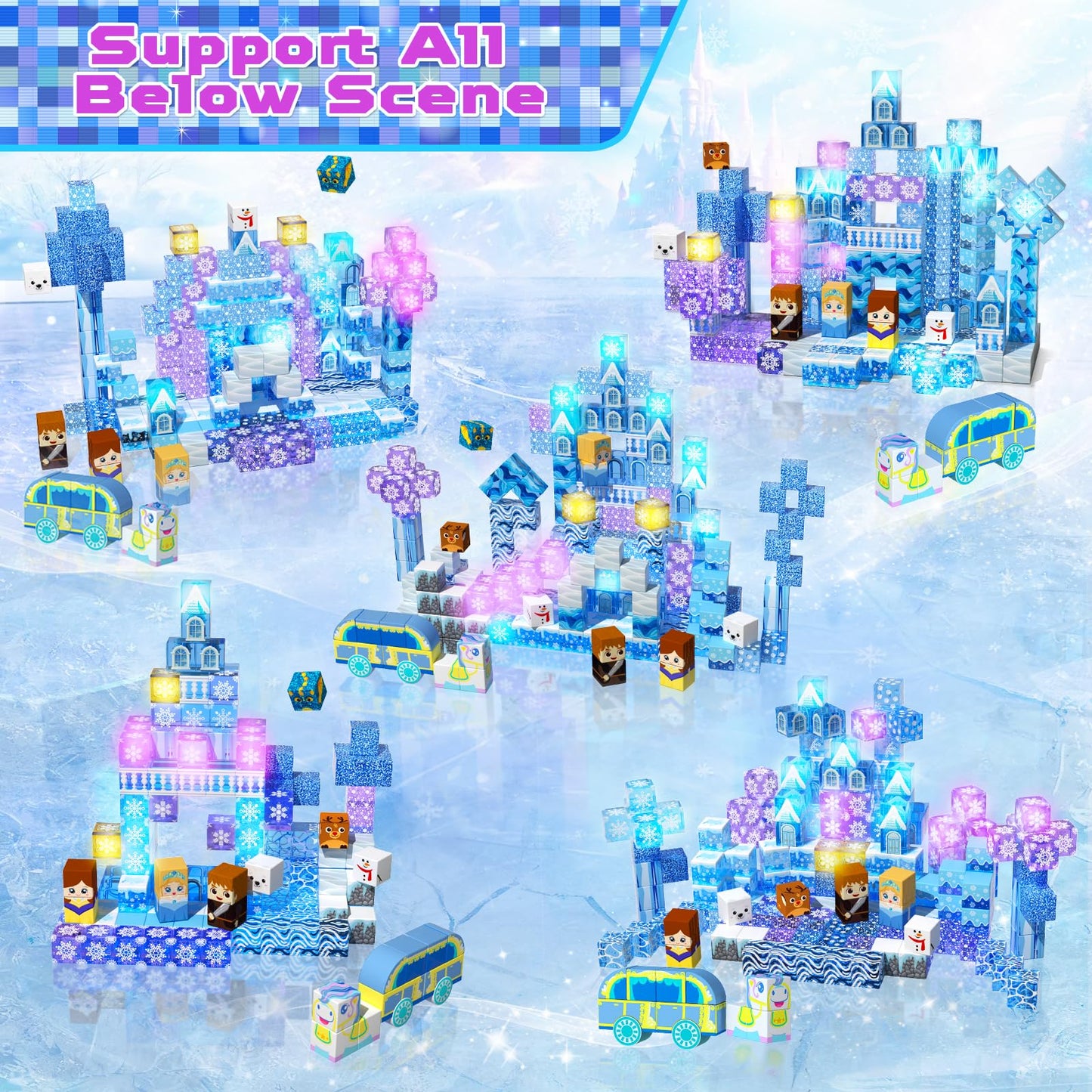 Magnetopia 200 PCS Magnetic Blocks with Light Up Blocks – Transparent Castle for Kids 3+